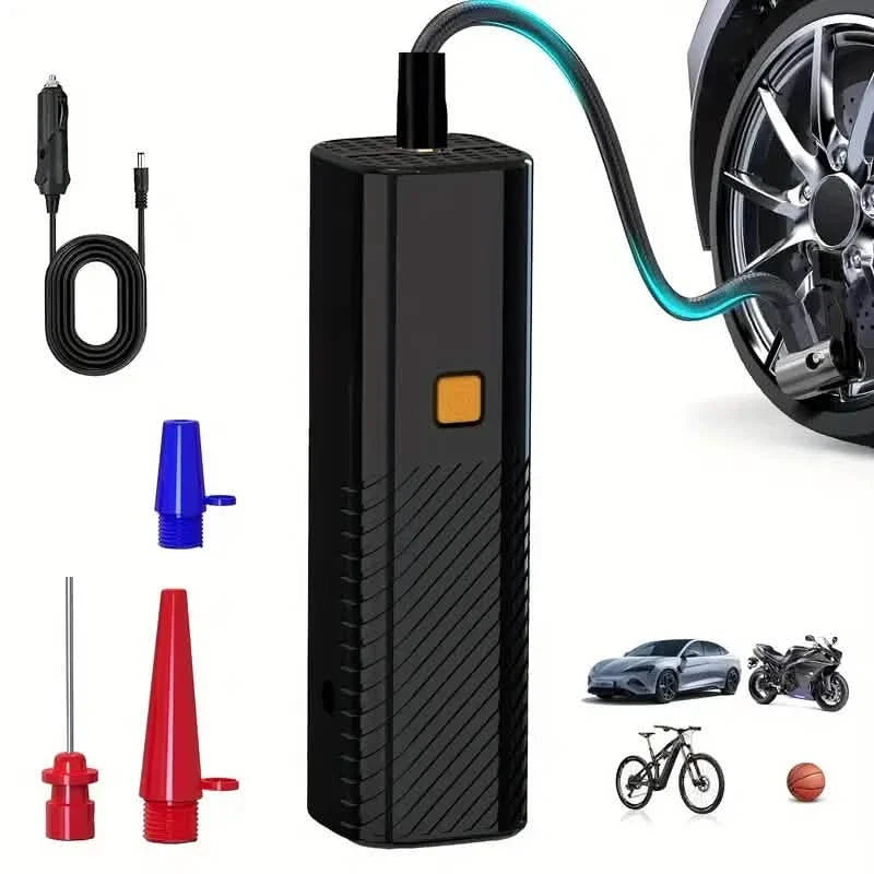 Black Portable Air Pump – Digital Tire Inflator for Car, Bike, Motorcycle & Balls