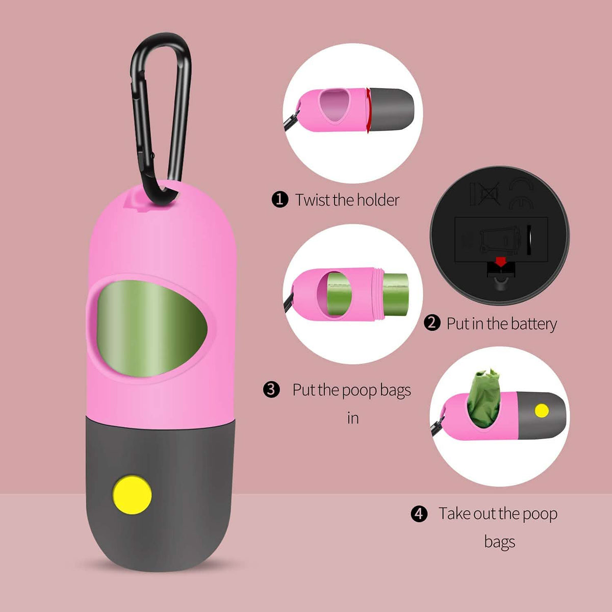 2-Pack: Dog Poop Bag Dispenser with Built-in LED Flashlight