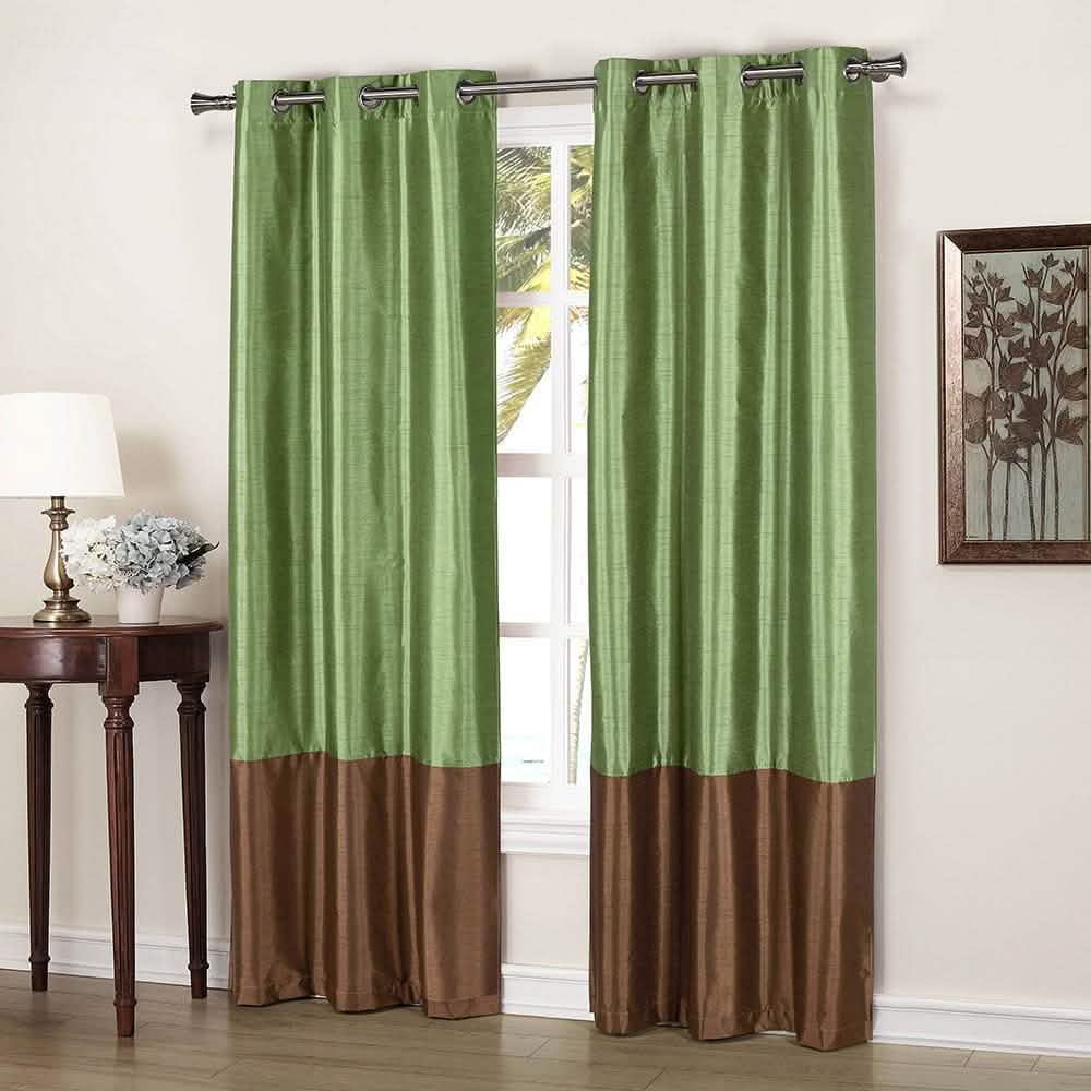 2-Piece: Faux Silk Thermal Two Toned Blackout Grommet Window Curtain Panels Set