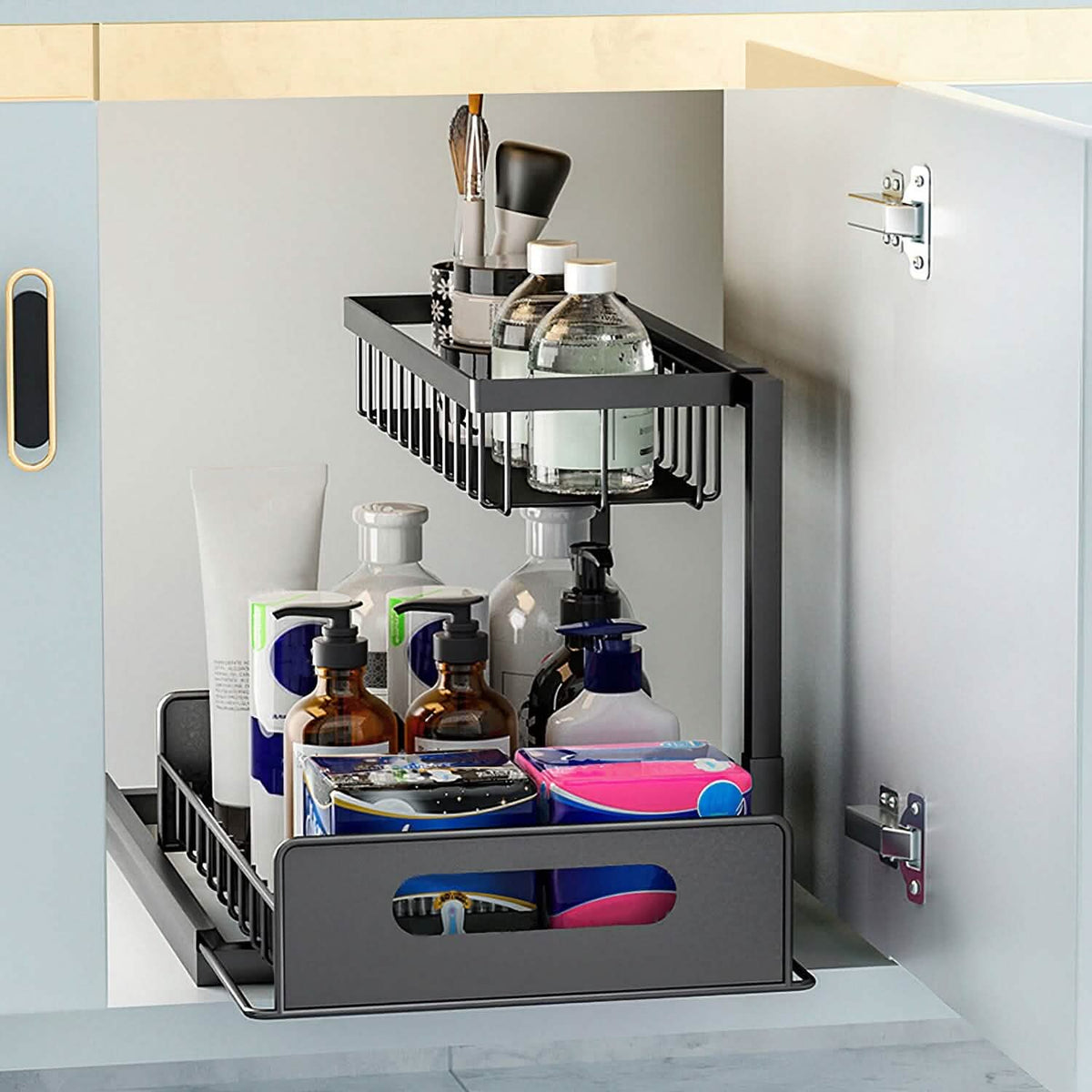 2-Tier Under Sink Organizer Pull Out Basket Storage