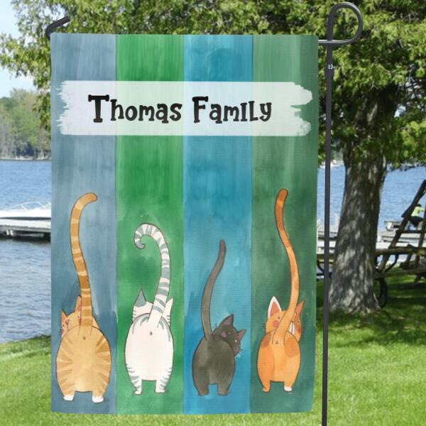 Personalized Cat Flag Sign - Family's Name - Gift For Cat Lover