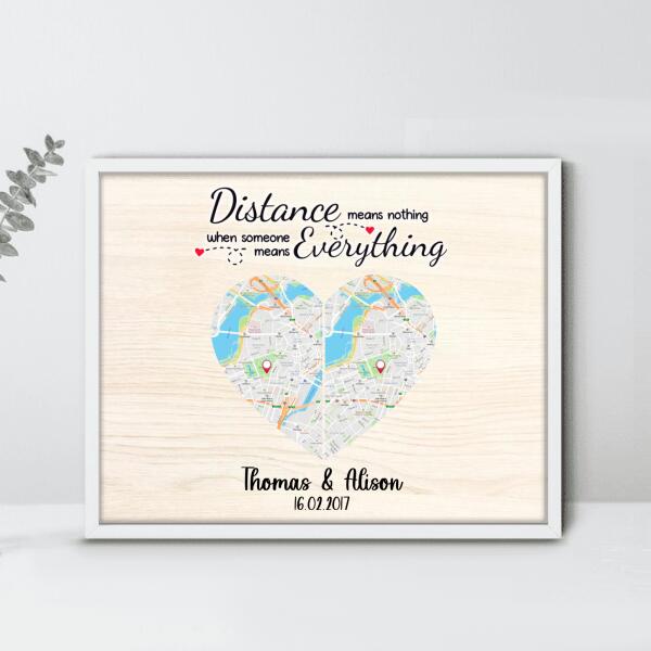 Personalized Map Couple Horizontal Poster - Best Gift For Couple - Distance Means Nothing When Someone Means Everything