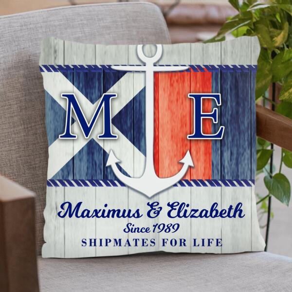 Personalized Nautical Pillow Cover - Best Gift For Couple - Shipmates For Life