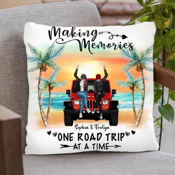 Personalized Besties On Off-road Pillow Cover - Gift For Best Friends - Making Memories On Road Trip At A Time