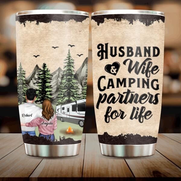 Personalized Camping Tumbler - Gift for Couples, Camping Lovers - Husband and Wife Camping Partners For Life