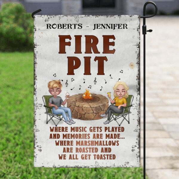 Personalized Couple Fire Pit Flag Sign - Best Gift For Couple/Friends - Fire Pit Where Music Gets Played And Memories Are Made