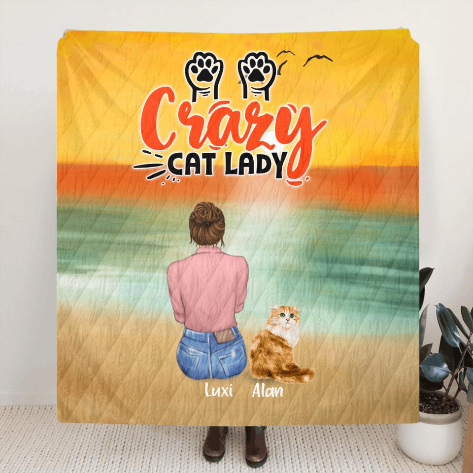 Personalized Cat Mom Fleece/Quilt Blanket - Up to 5 Cats - Gift Idea For Cat Lover - Crazy Cat Lady
