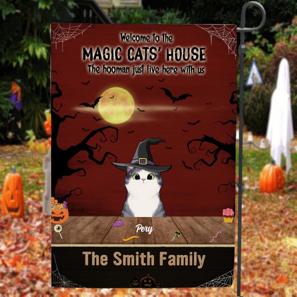 Personalized Halloween Cats Flag - Up to 5 Cats - Best Gift For Cat Lovers - Welcome To The Magic Cats' House - EAC1XW