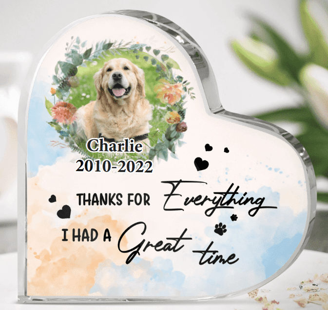 Personalized Memorial Dog Heart-Shaped Acrylic Plaque - Gift Idea For Dog Lover - Thanks For Everything