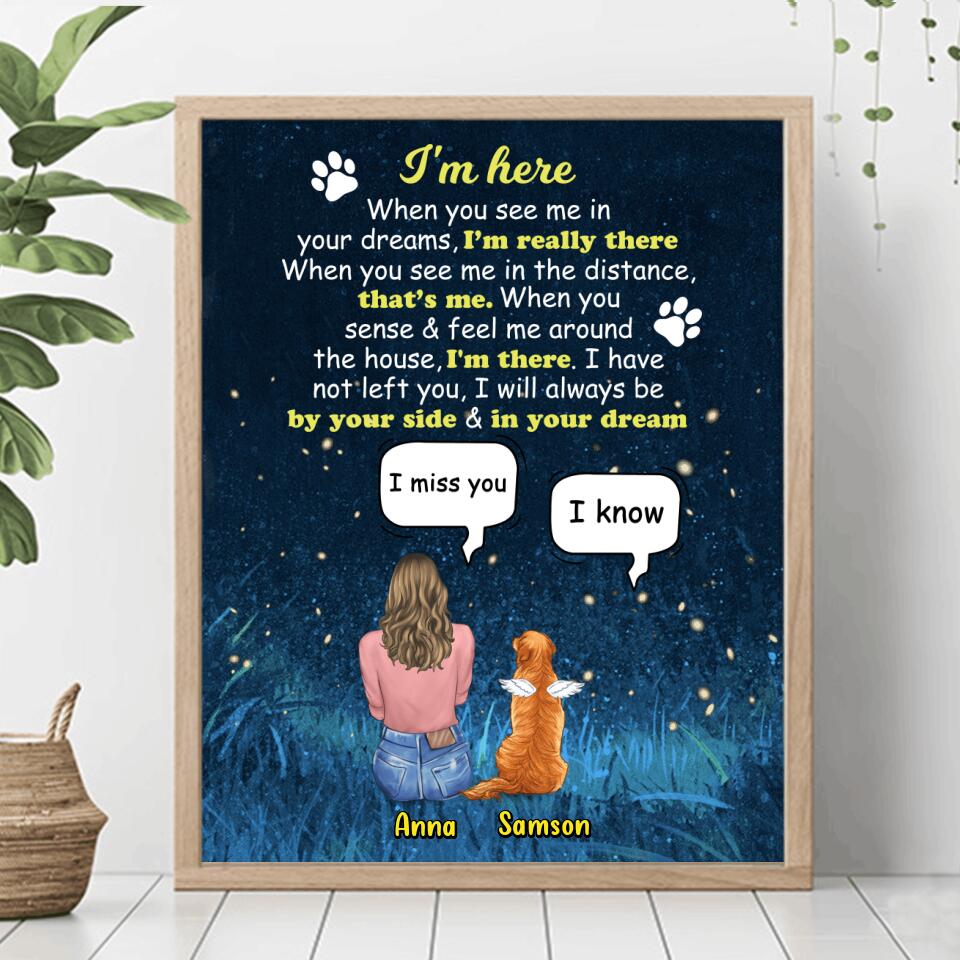 Personalized Memorial Dog Mom Poster - Up to 4 Dogs - Gift Idea For Dog Lover - I'm Here