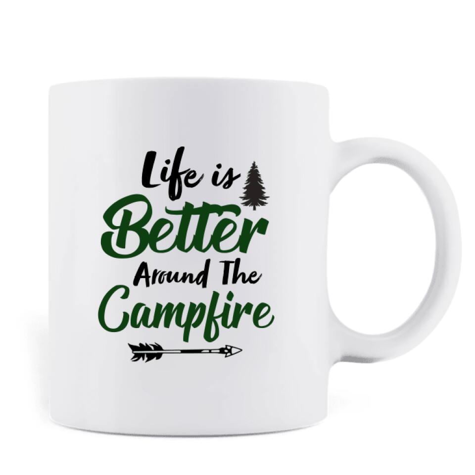 Personalized Camping Mug - Up to 5 Pets - Gift Idea For Mom/Dad - Life Is Better Around The Campfire