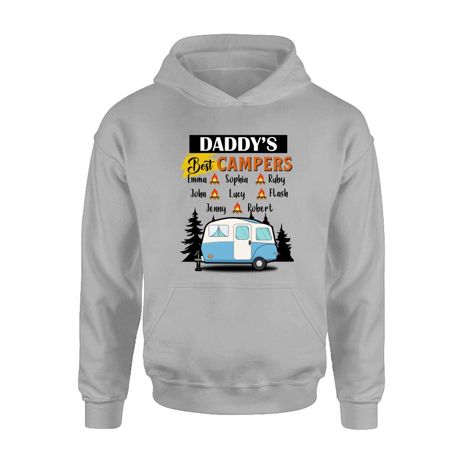 Personalized Daddy's Best Campers Shirt/Pullover Hoodie - Up to 8 Kids - Gift Idea For Father's Day/Camping Lover