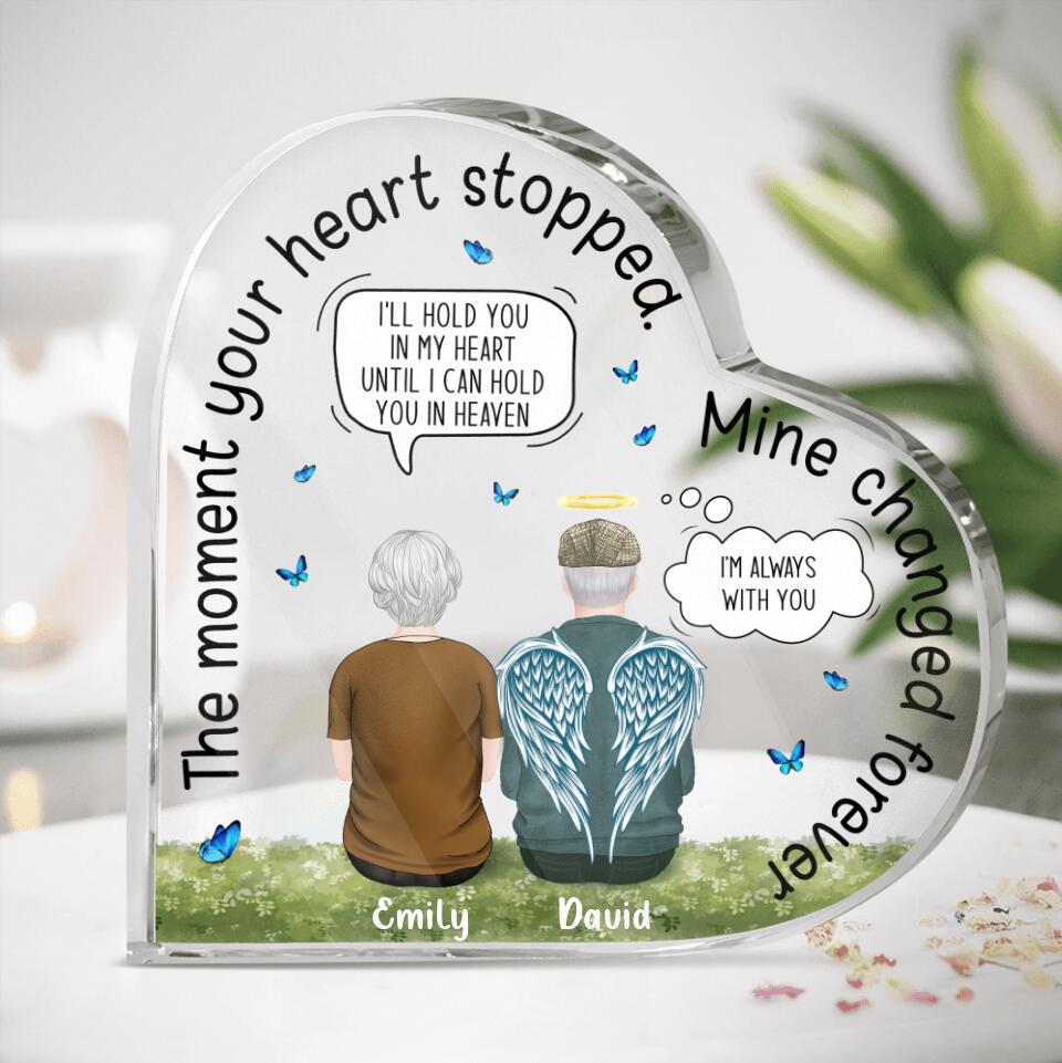 Personalized Husband/Wife Loss Heart-Shaped Acrylic Plaque - Memorial Gift Idea - The Moment Your Heart Stopped