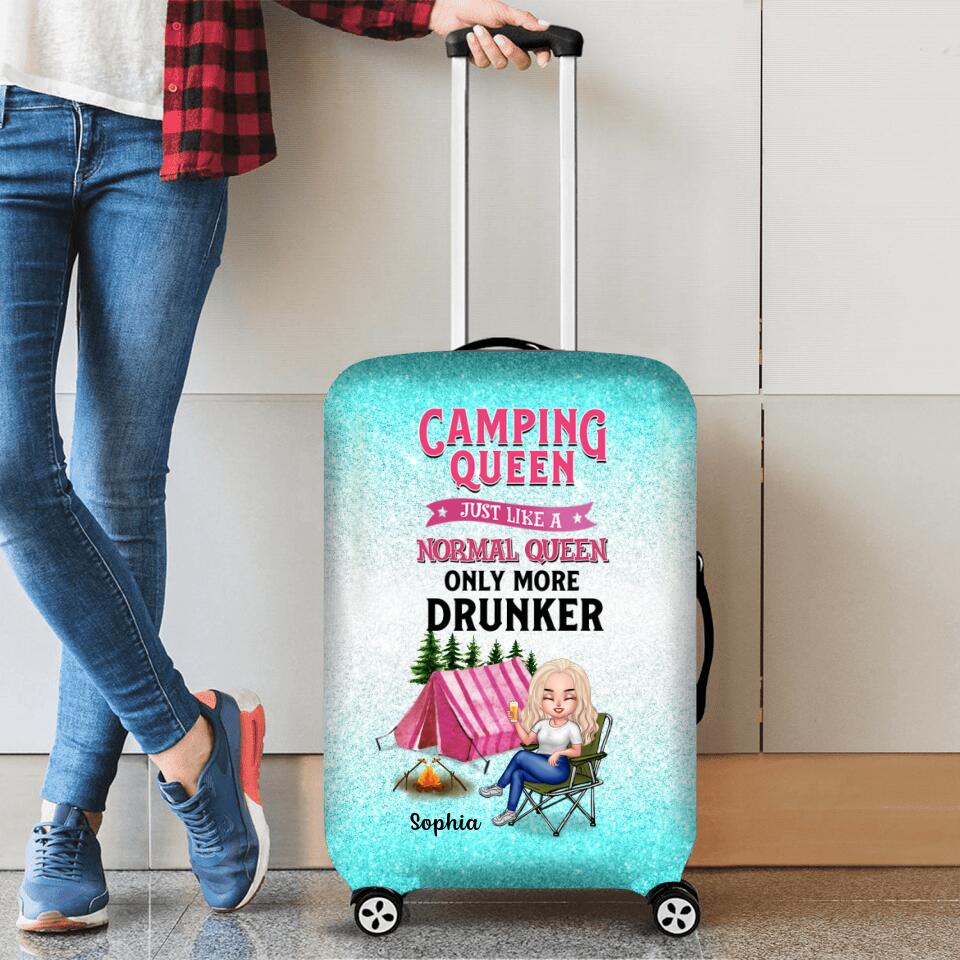 Personalized Camping Queen Suitcase Luggage Cover - Gift Idea For Camping Lovers - Camping Queen Just Like A Normal Queen Only More Drunker