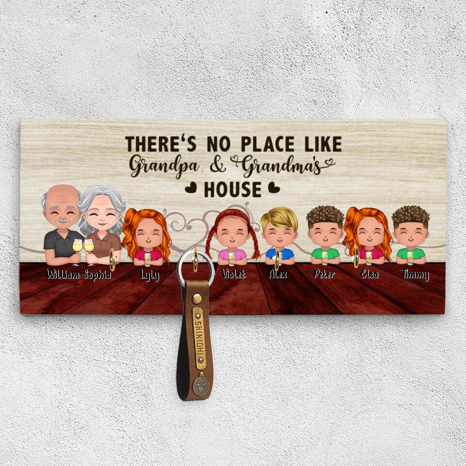 Personalized Grandpa & Grandma House Wood Key Holder - Up to 6 Grandkids - Gift Idea For Grandparents - There's No Place Like Grandpa & Grandma's House