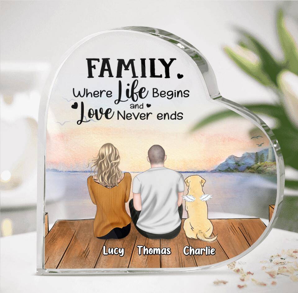 Personalized Pet Family Crystal Heart - Up to 4 Dogs/Cats - Gift Idea For Dog/Cat Lover/Father's Day/Mother's Day - Family Where Life Begins And Love Never Ends