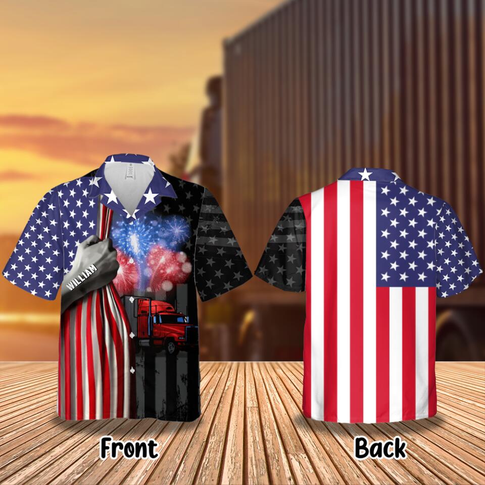 Personalized Independence Day Hawaiian Shirt - Gift Idea For Trucker/Independence Day
