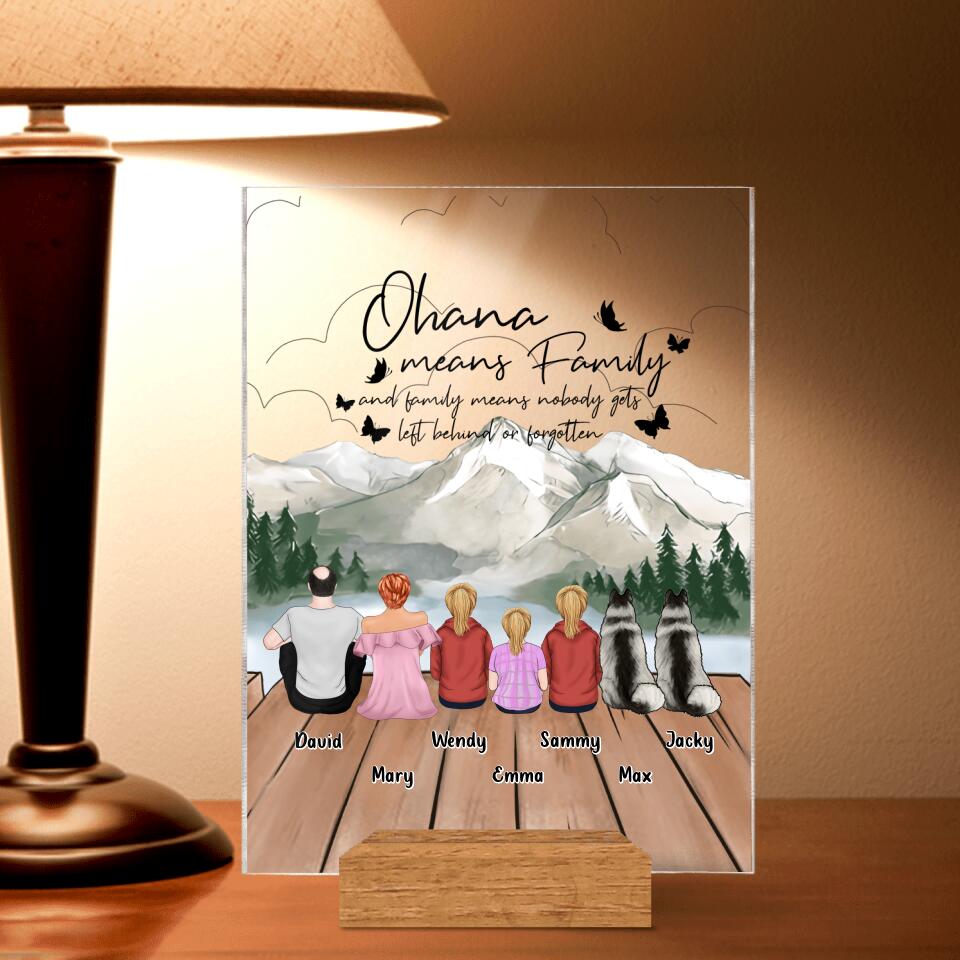 Personalized Family Acrylic Plaque - Up to 4 Pets - Gift Idea for Father's Day/Mother's Day/Family - Ohana Means Family And Family Means Nobody Gets Left Behind Or Forgotten