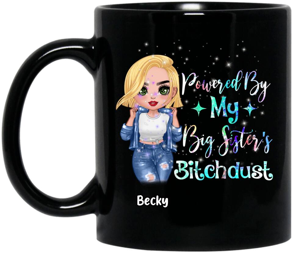 Personalized Chibi Sisters Coffee Mug - Gift Idea For Best Sisters/Sibling - Powered By My Big Sister's Bitchdust