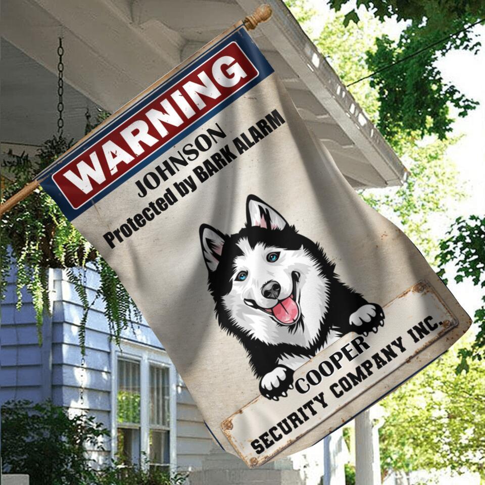 Personalized Warning Dog Flag Sign - Gift Idea For Dog Lover - Protected By Bark Alarm