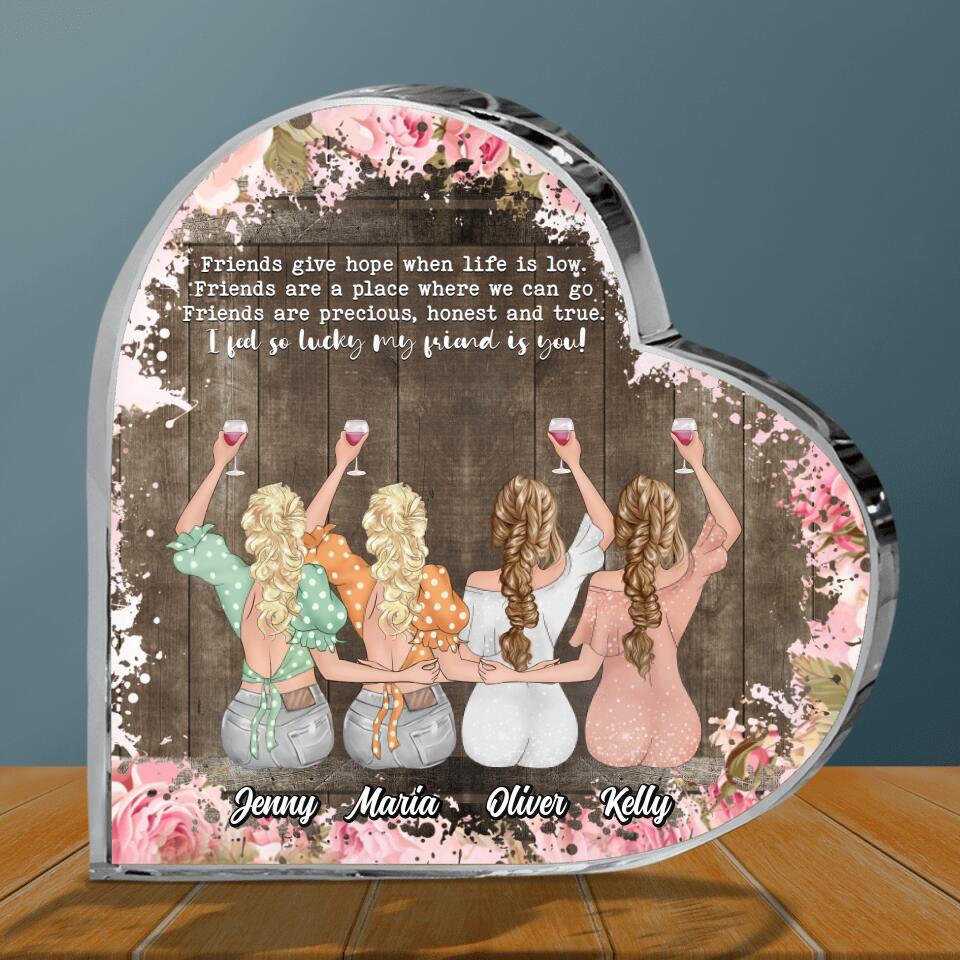 Personalized Friends Crystal Heart - Up to 4 Friends - Gift Idea For Friends/Besties - Thank You For Being Part Of My Family
