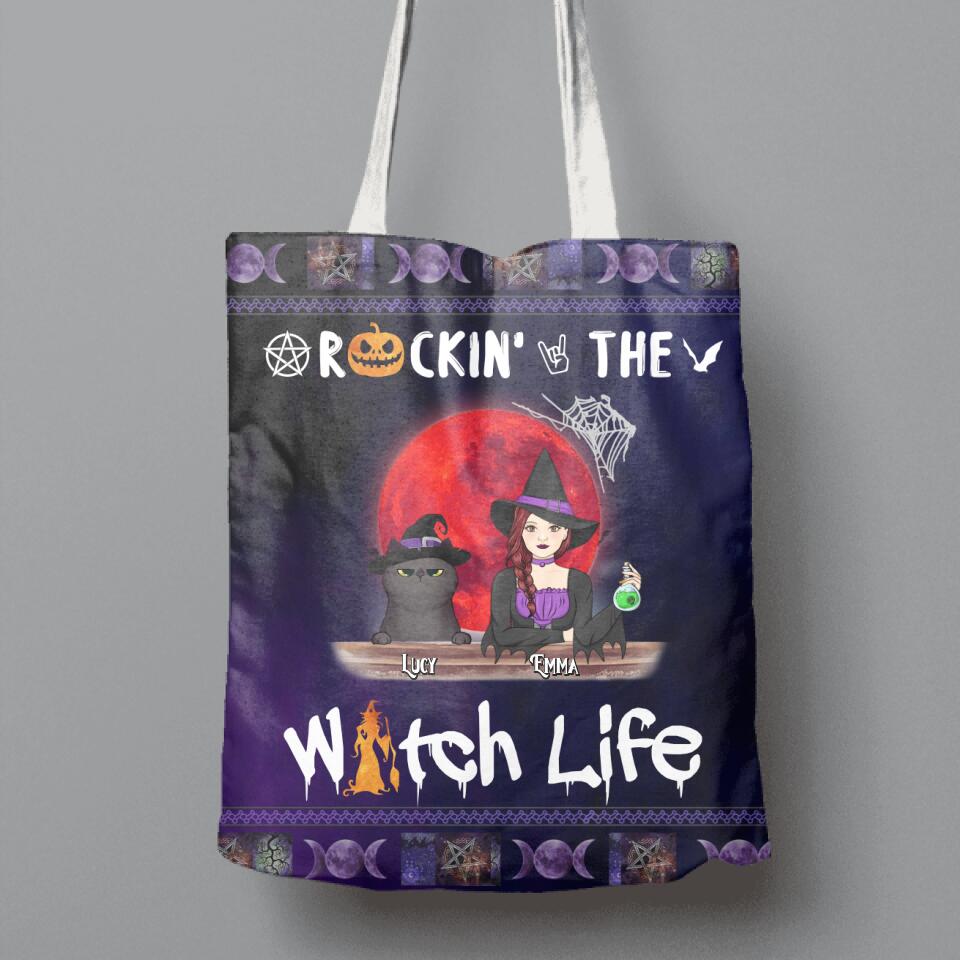 Personalized Pet Witch Canvas Bag - Up to 3 Pets - Halloween Gift For Dog/Cat Lover - Rockin' The Witch Life
