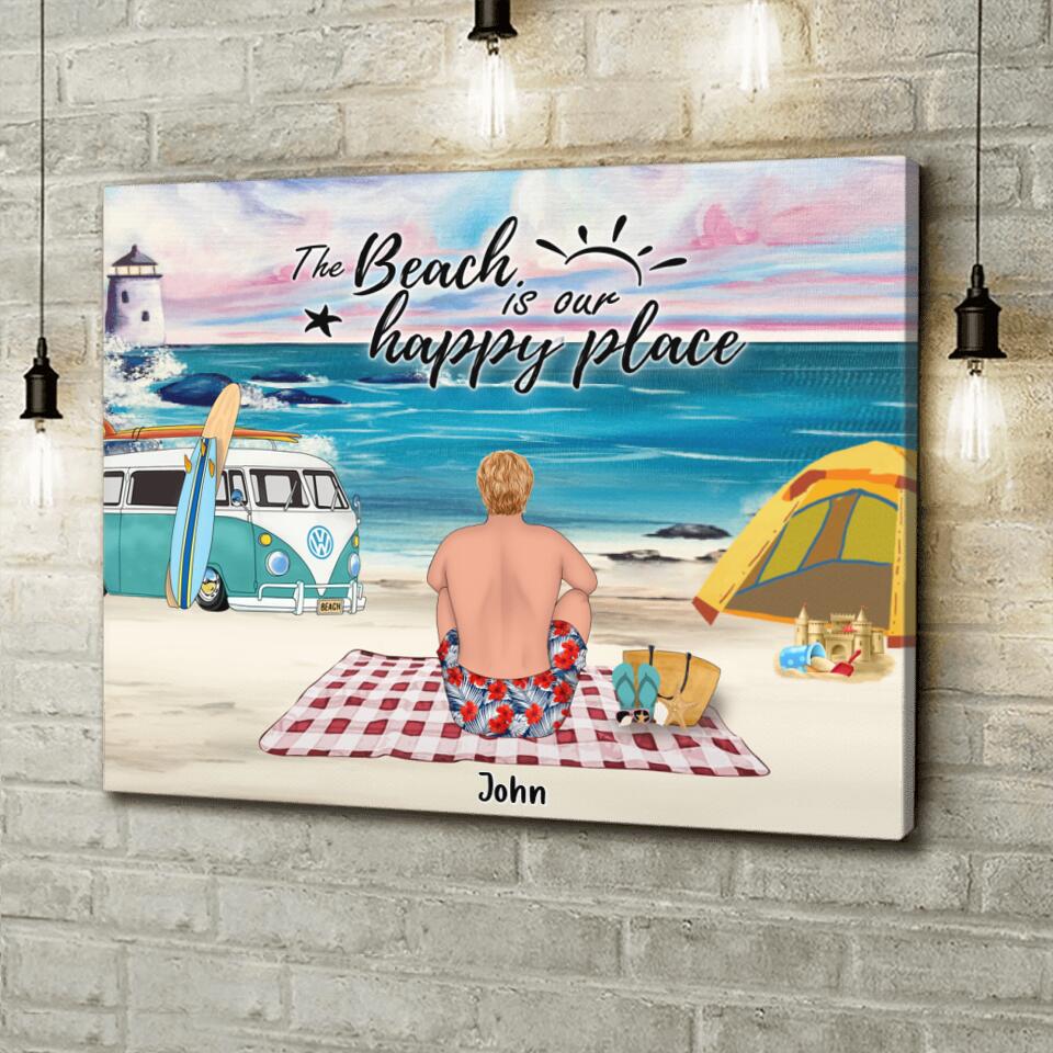 Personalized Camping Beach Canvas - Up to 4 People - Best Gift For Camping Lover/Couple - The Beach Is Our Happy Place