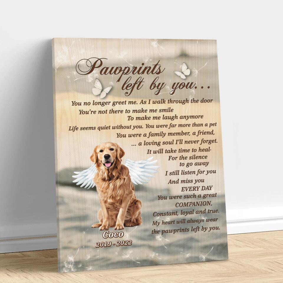 Personalized Memorial Dog Canvas - Memorial Gift For Dog Owner - Pawprints Left By You