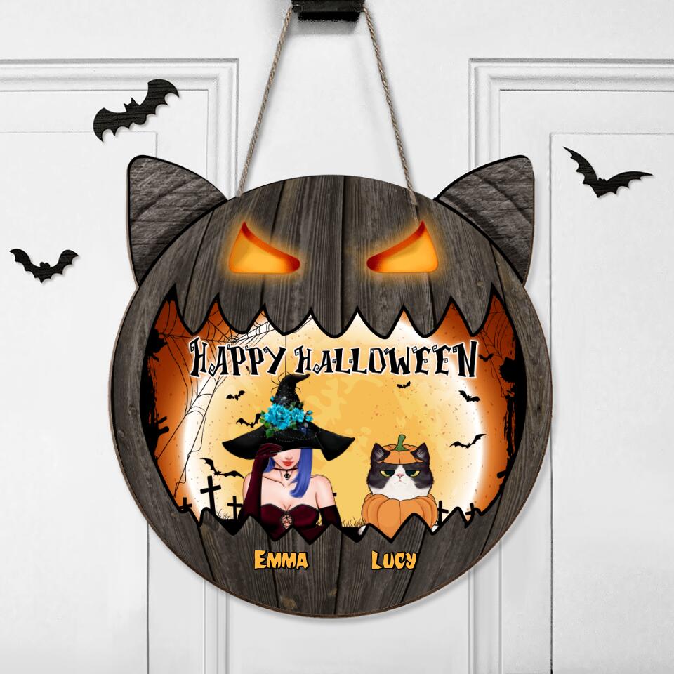 Personalized Halloween Wooden Sign - Gift Idea For Halloween/Pet Lover with up to 4 Pets - Happy Halloween
