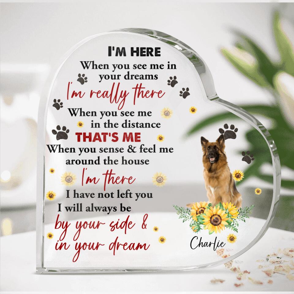 Personalized Memorial Dog Photo Heart-Shaped Acrylic Plaque - Gift Idea For Dog Lover - I'm Here