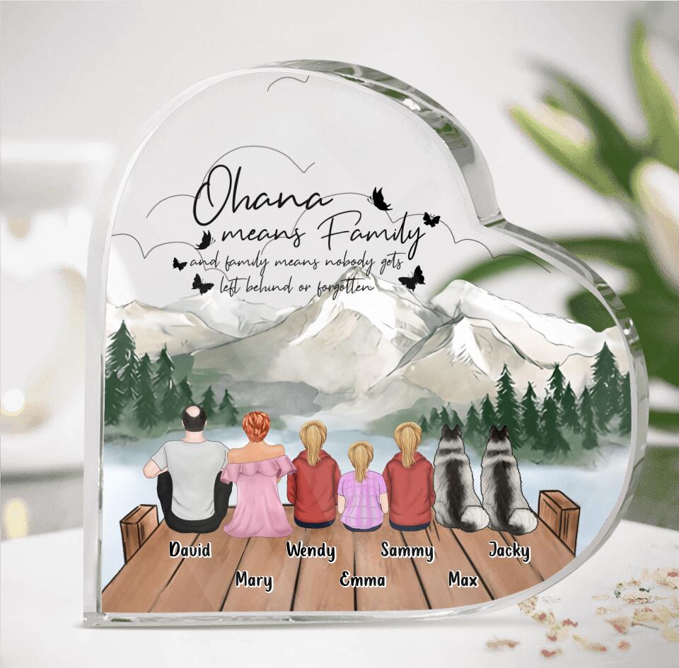 Personalized Family Crystal Heart - Up to 4 Pets -Gift Idea for Father's Day/Mother's Day/Family - Ohana Means Family And Family Means Nobody Gets Left Behind Or Forgotten
