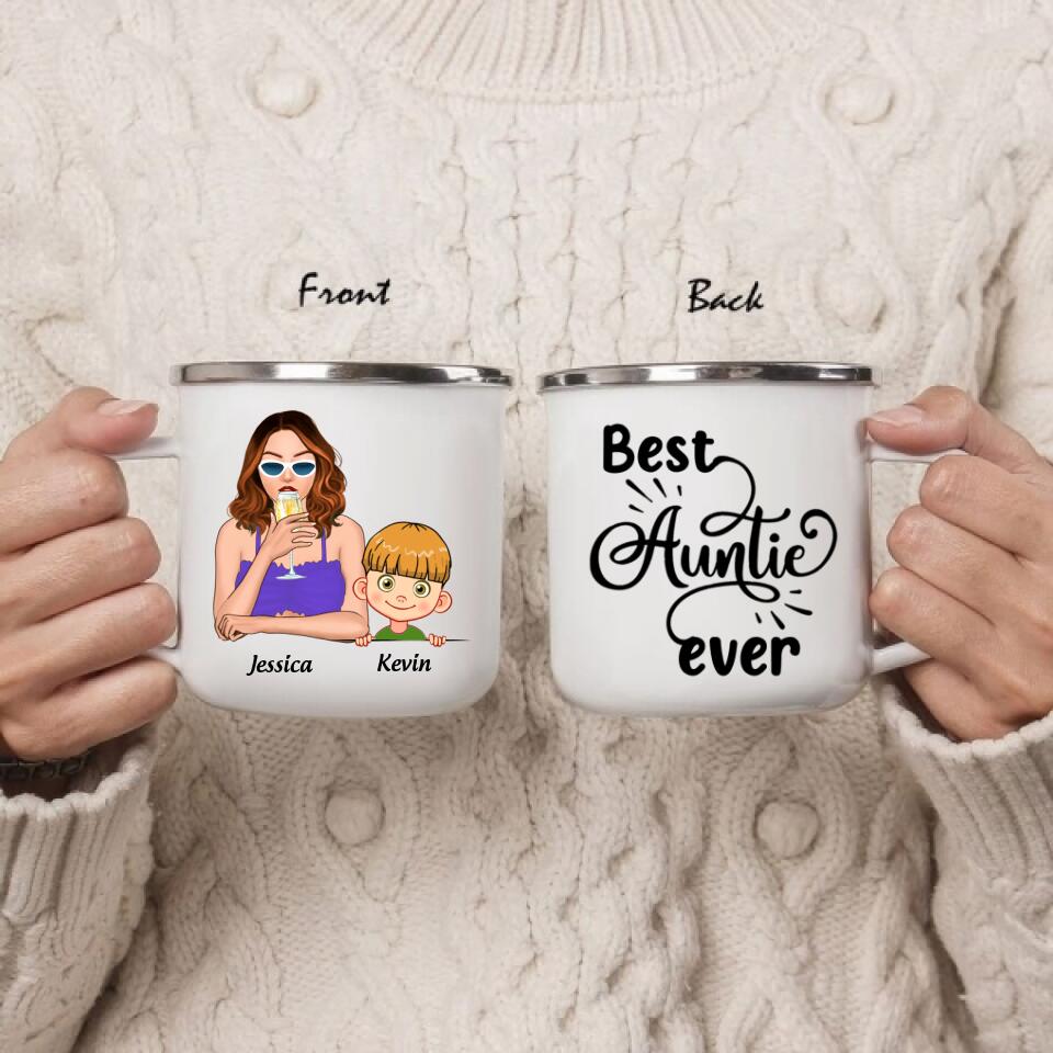 Personalized Aunt Enamel - Aunt With Up to Two Kids - Best Auntie Ever - 7ICUJZ