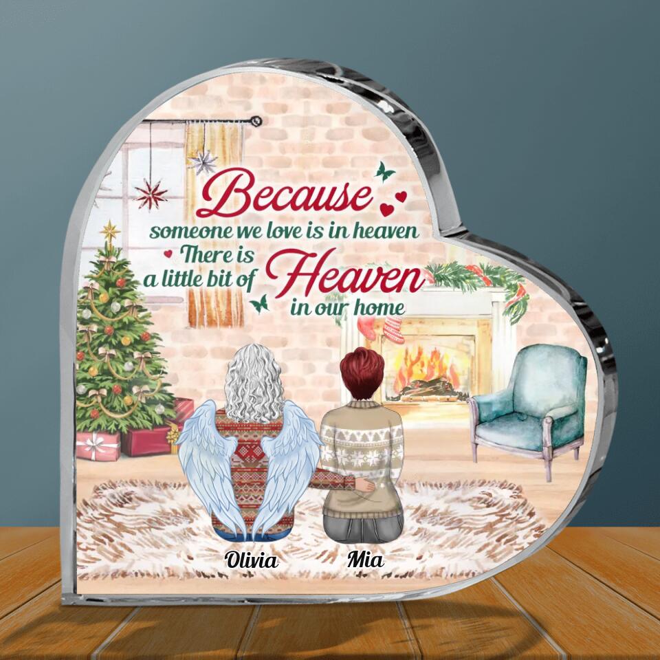 Personalized Memorial Family Crystal Heart - Memorial Gift Idea For Family Member - Up to 10 People - Parents And Children - Because Someone We Love Is In Heaven