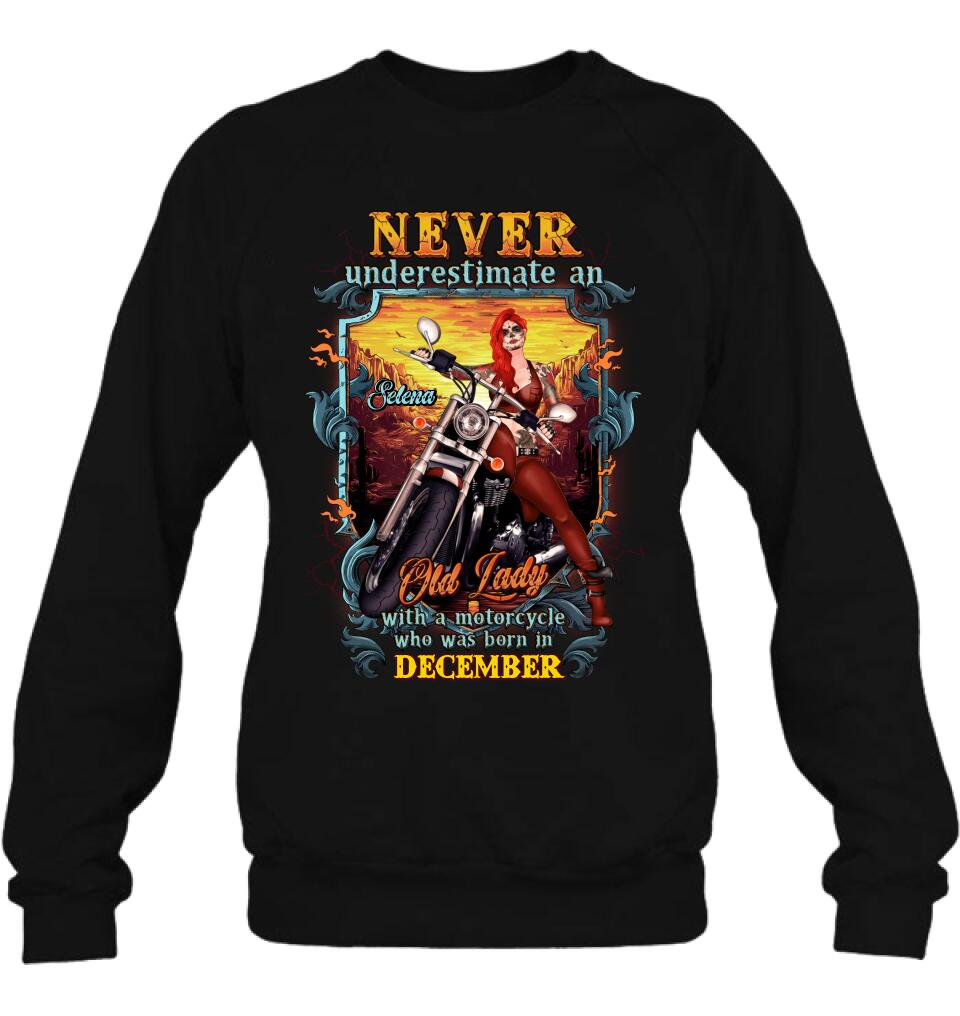 Personalized Biker Witch Shirt/Hoodie - Gift Idea For Biker Witch - Never Underestimate An Old Lady With A Motorcycle Who Was Born In December