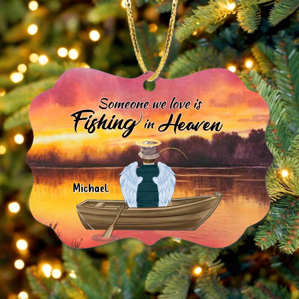 Personalized Fishing In Heaven Rectangle Ornament - Memorial Gift Idea For Dad/Father's Day - Someone We Love Is Fishing In Heaven