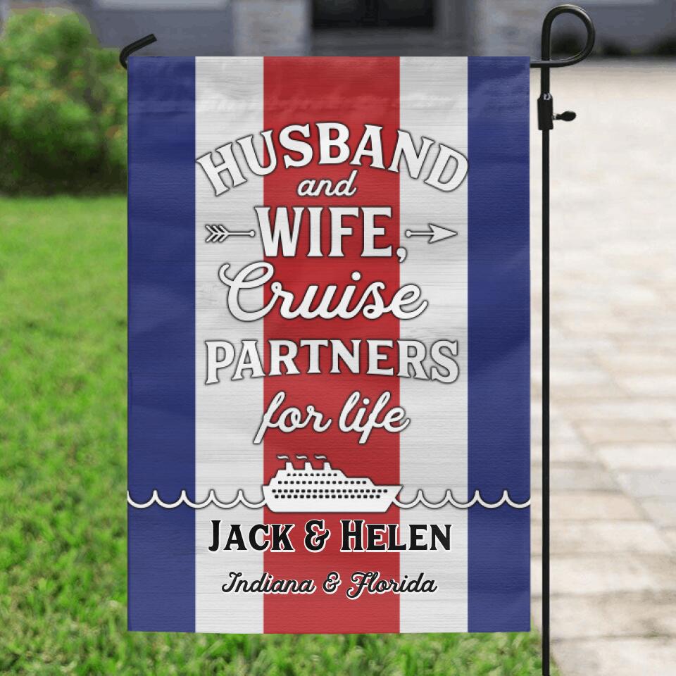 Personalized Garden Flag - Best Gift For Couple - Husband and Wife, Cruise Partners For Life