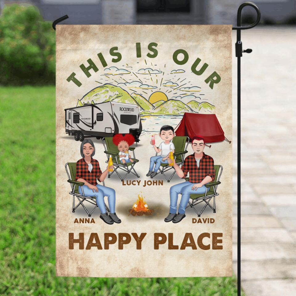 Personalized Camping Flag Sign - Gift Idea For Couple/Family/Camping Lovers - This Is Our Happy Place