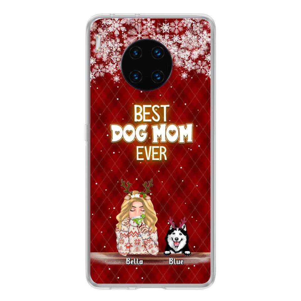 Personalized Christmas Dog Mom Phone Case - Up to 5 Dogs - Christmas Gift Idea For Dog Mom/ Dog Lover - Best Dog Mom Ever - Case For Xiaomi, Oppo And Huawei