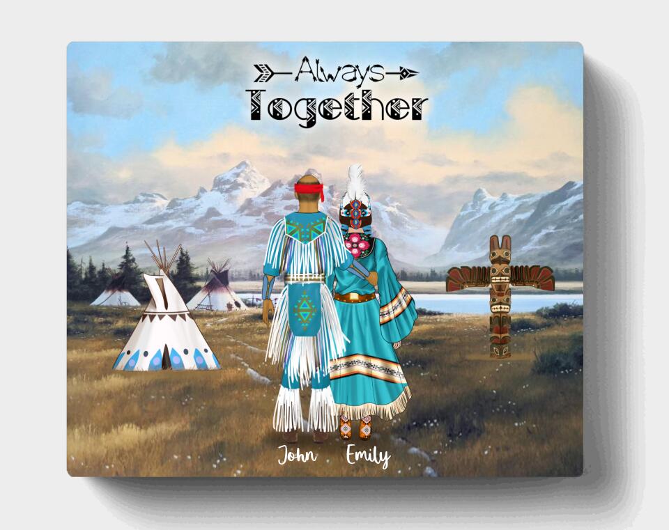 Personalized Native American Canvas - Gift Idea For The Whole Family - Couple/Parents & Up to 2 Kids Native American - Always Together