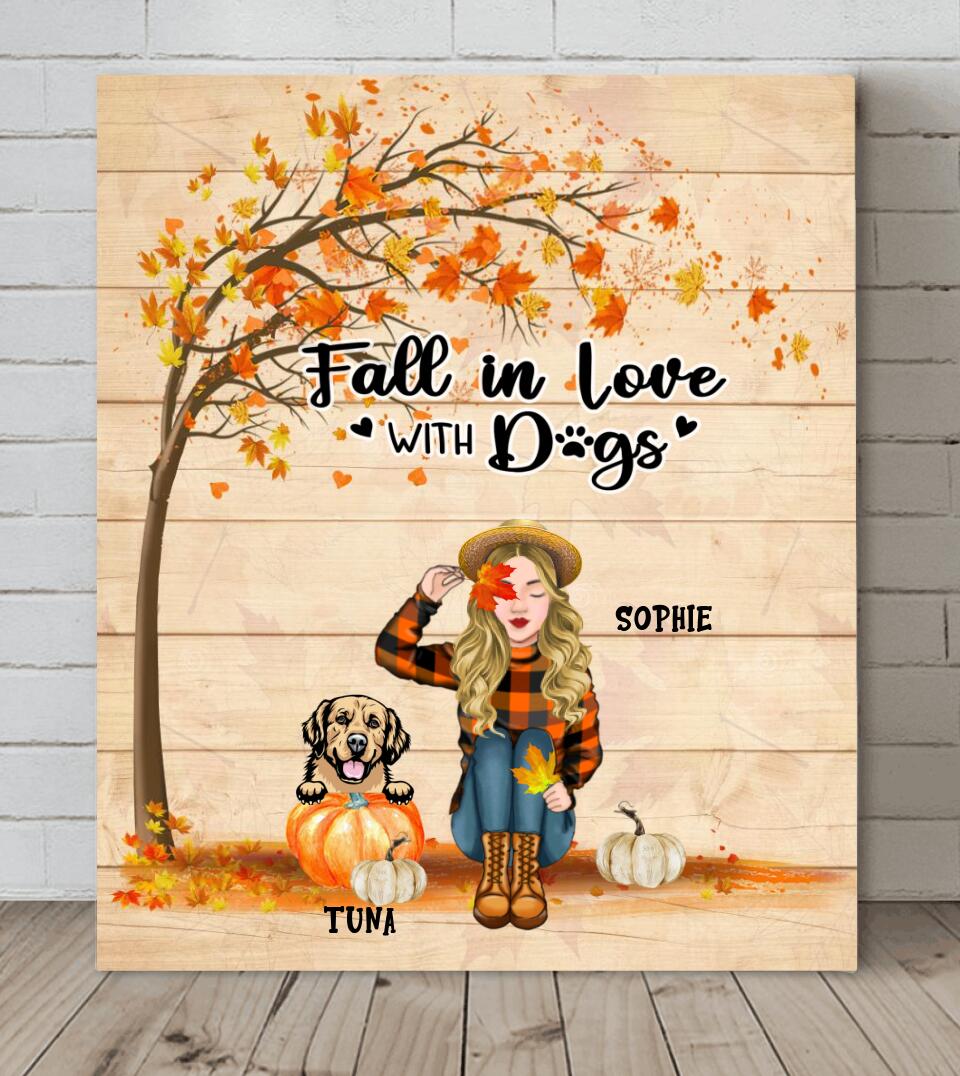Personalized Fall Dog Mom Canvas - Up to 4 Pets - Best Gift For Dog Lovers - Fall In Love With Dogs - MTJKZW