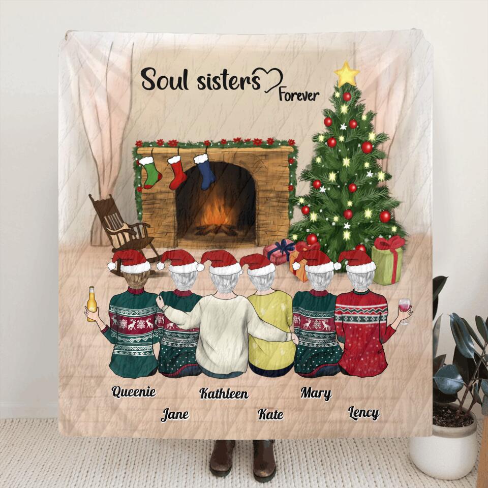 Personalized Best Friend Christmas Quilt/Fleece Blanket - Gift Ideas for Christmas, Besties - Up to 6 Girls