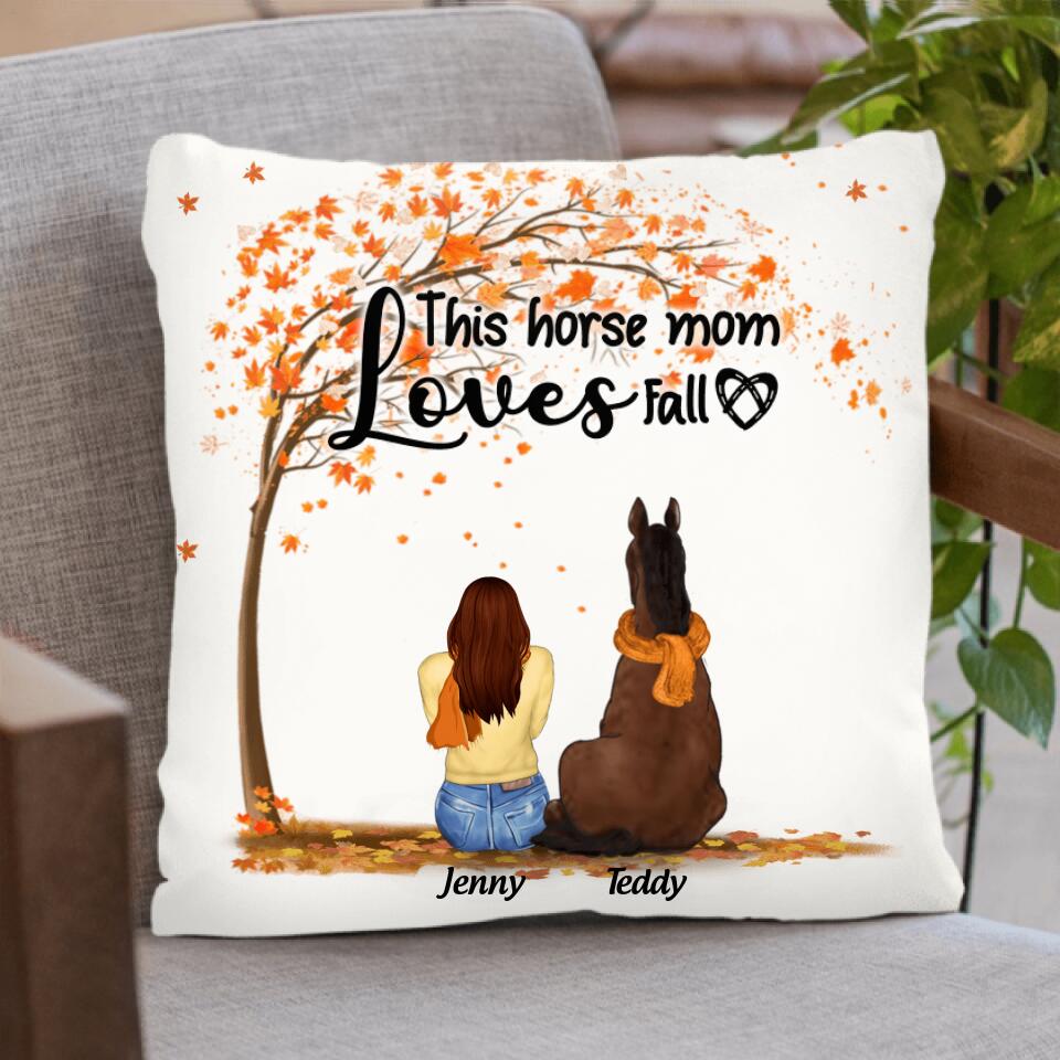 Personalized Horse Mom In Autumn Pillow Cover - Up to 3 Horses - Gift For Horse Lover - This Horse Mom Loves Fall