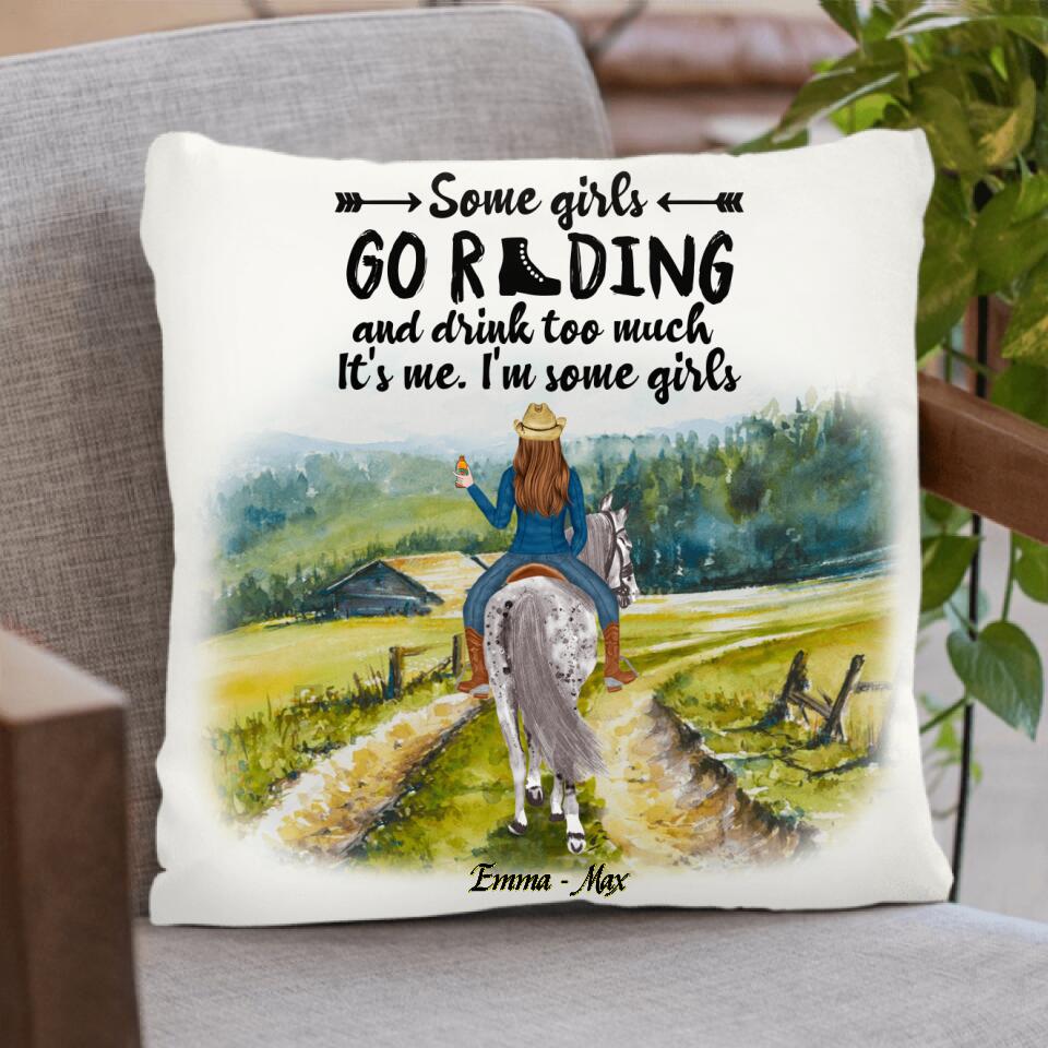 Personalized Riding Horse Quilt/Fleece Blanket & Pillow Cover - Up to 2 Girls - Best Gift For Horse Lover/Friends - Some Girls Go Riding And Drink Too Much It's Me