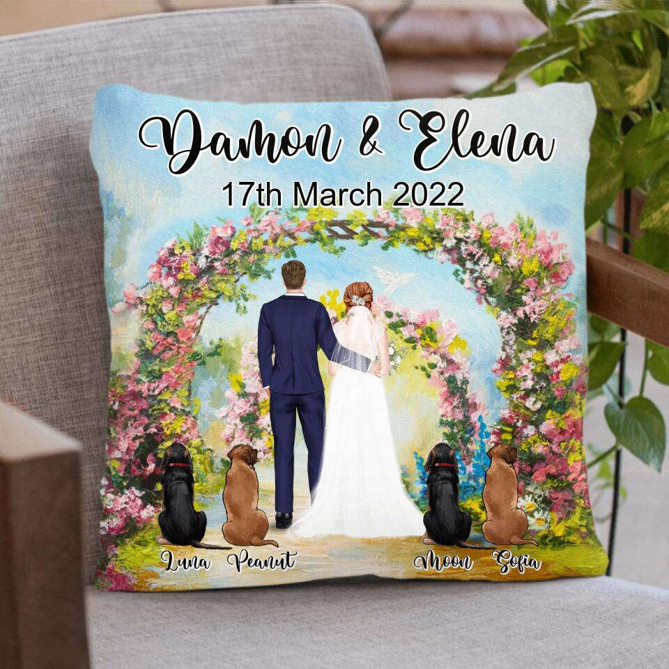 Personalized Wedding Pillow Cover - Wedding Gift For Couple - Up to 4 Dogs