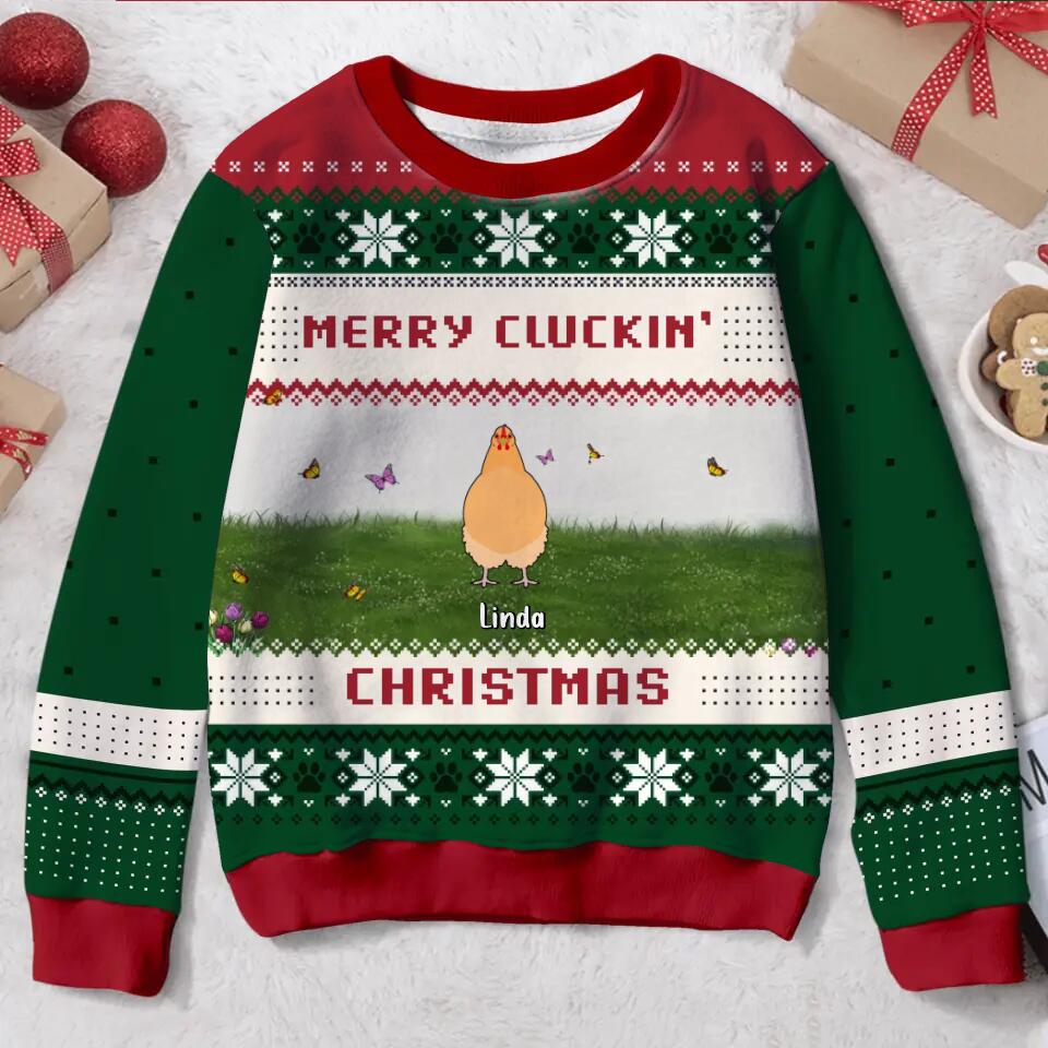 Personalized Chicken All-Over Print Sweater - Up to 9 Chickens - Best Gift For Chicken Lovers - Merry Cluckin' Christmas