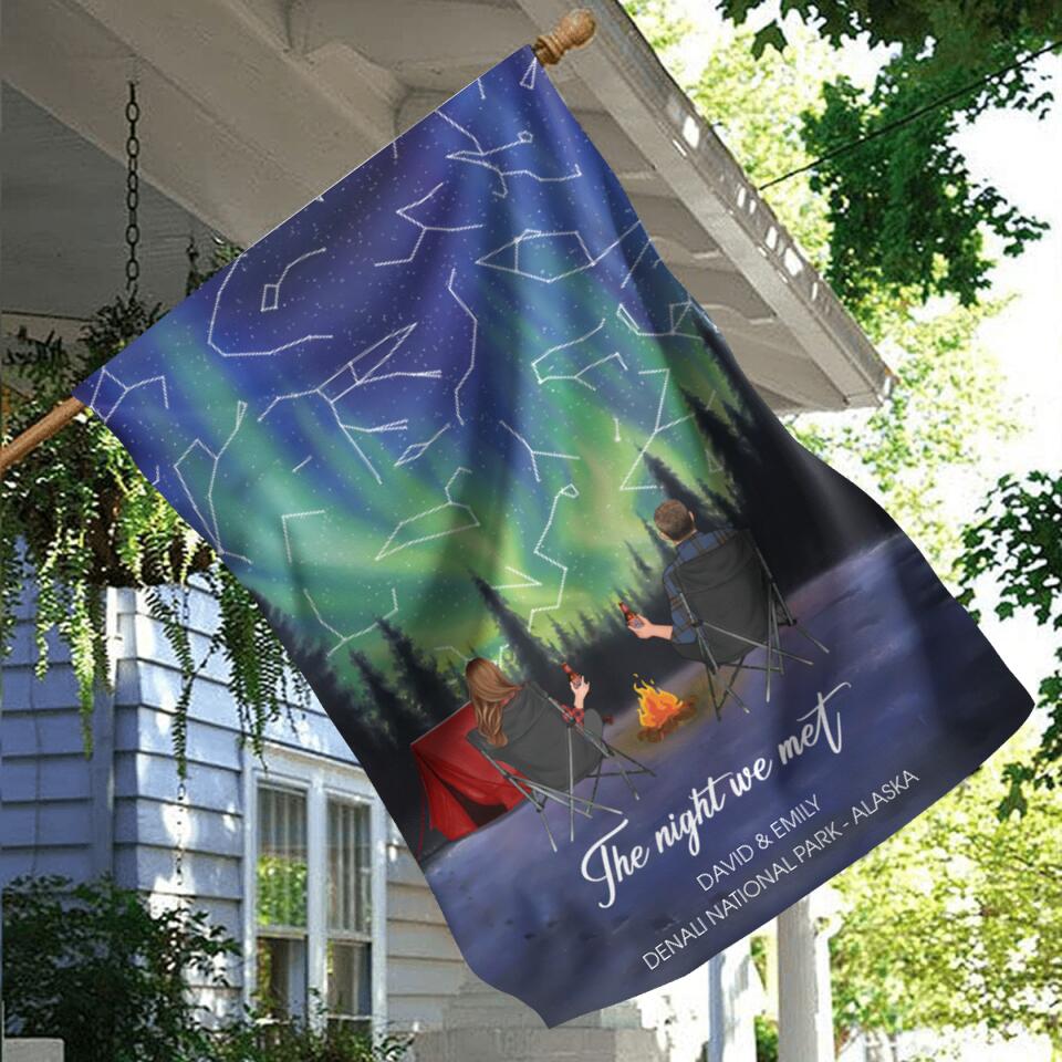 Personalized Camping Couple Flag - Anniversary Gift for Couple - The Night we Met