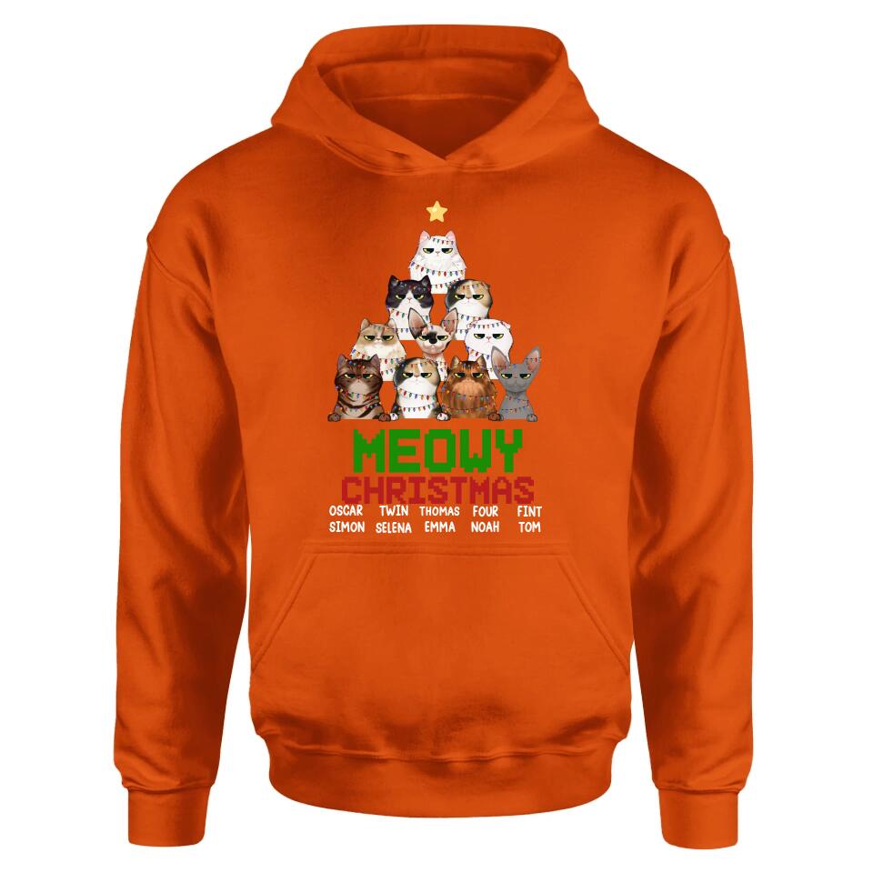 Personalized Meowy Christmas T-shirt/Long Sleeve/Sweatshirt/Hoodie - Up to 10 Cats - Christmas Gift Idea For Cat Lover