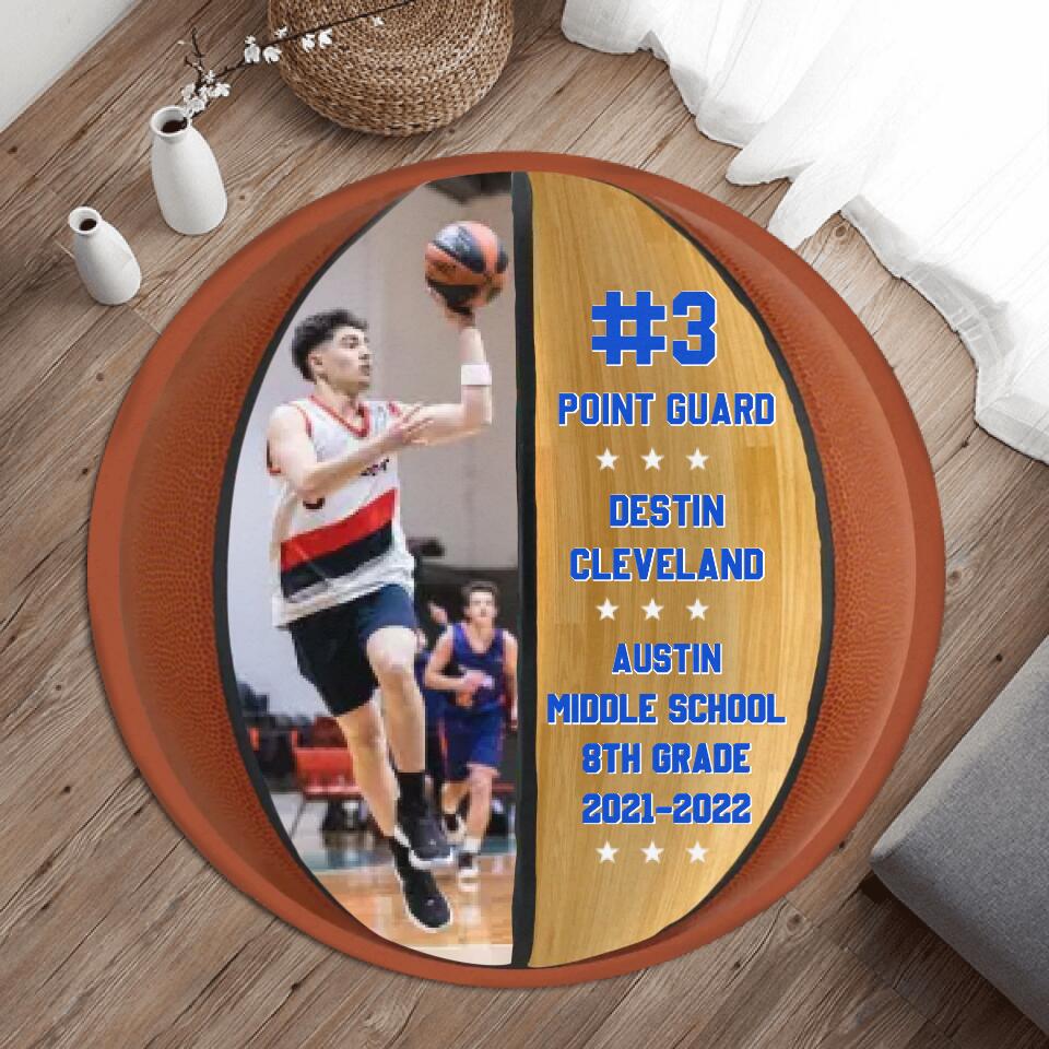 Personalized Basketball Round Rug - Upload Photo - Christmas Gift Idea For Son/Basketball Lover