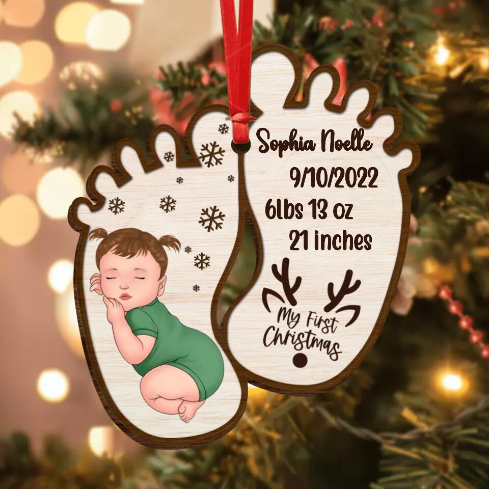 Personalized Baby Sleeping Wooden Ornament - Christmas Gift Idea For Baby/Mom/Daddy - My First Christmas