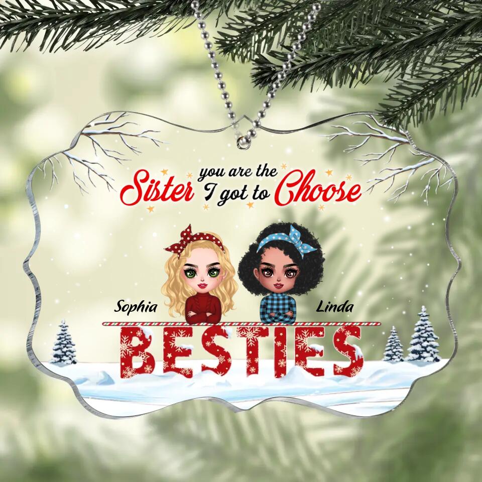 Personalized Besties Forever Rectangle Acrylic Ornament - Gift Idea For Besties/Sisters - Up To 4 Girls - You Are The Sister I Got To Choose